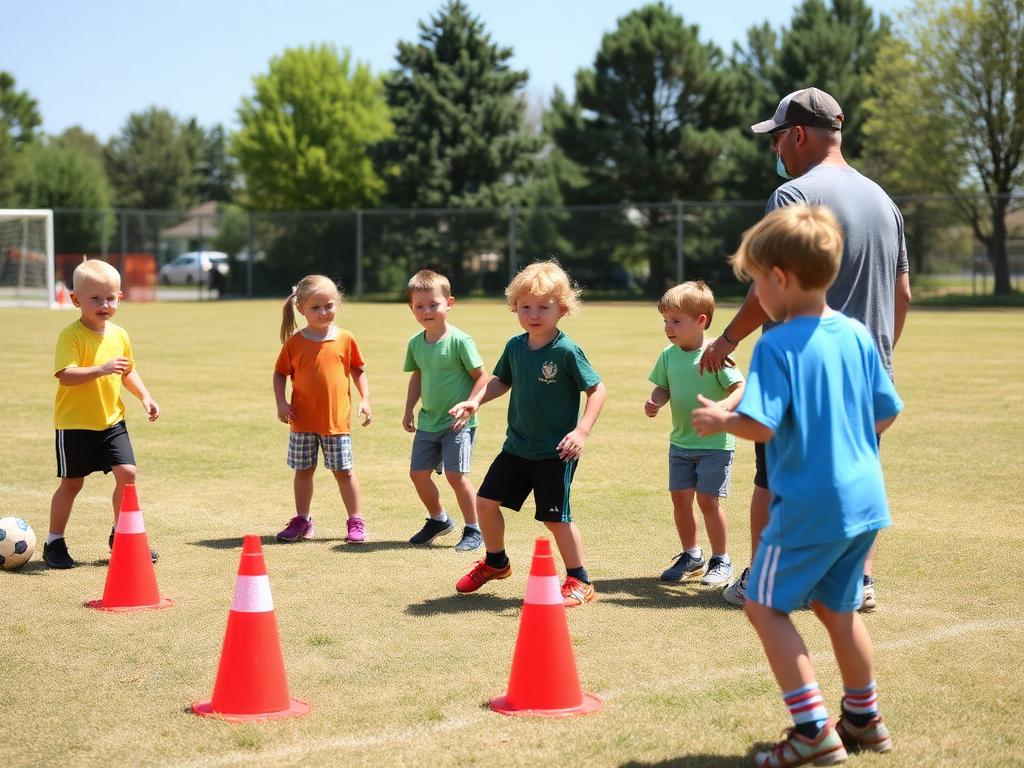 Crianças treinando com cones